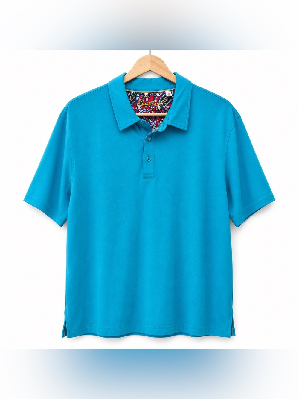 Robert Graham Turquoise Polo Shirt XXL Skull Print Trim Stretch Cotton Blue